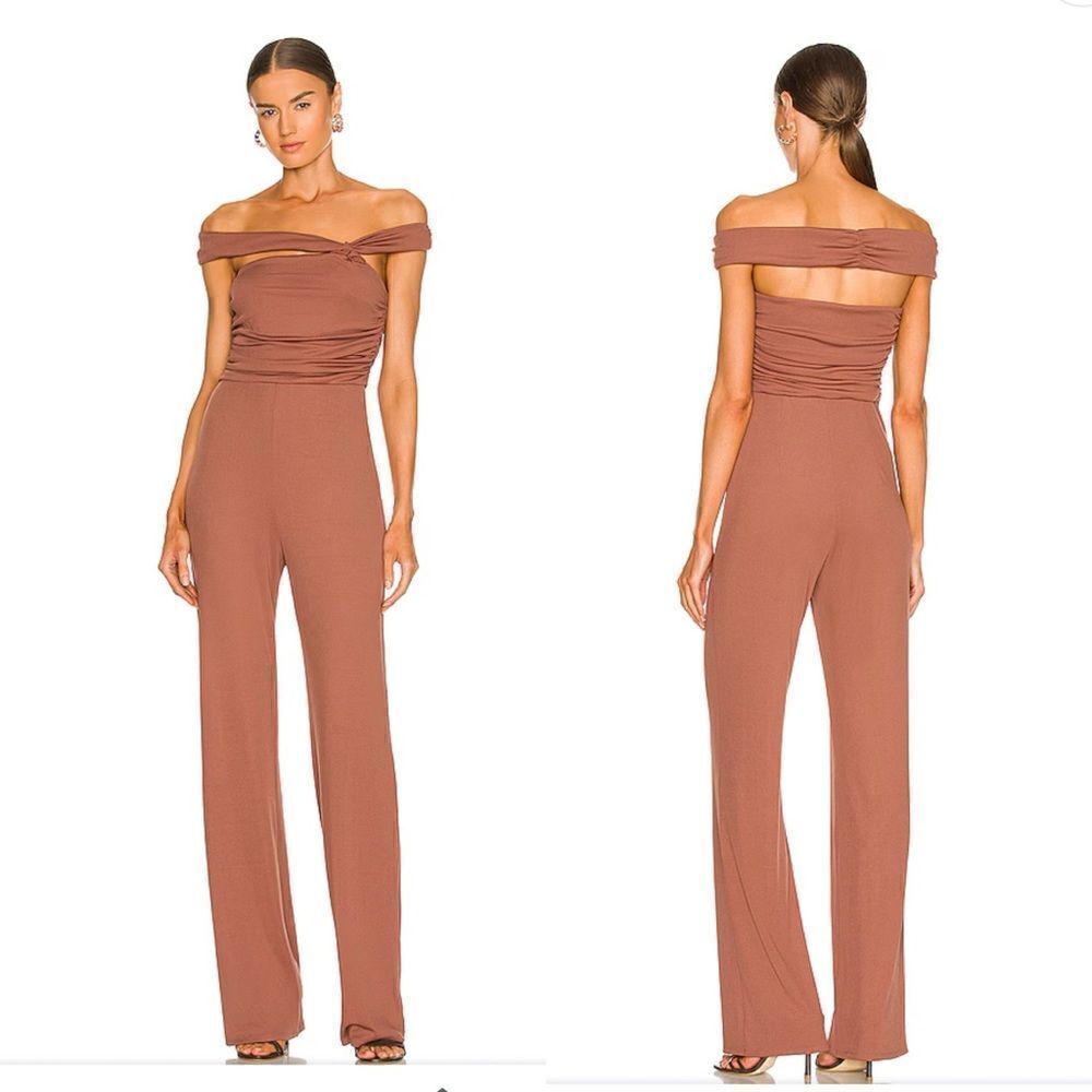 Camila Coelho Teaghan Jumpsuit ribbed knit one piece mauve brown Revolve NWT XS